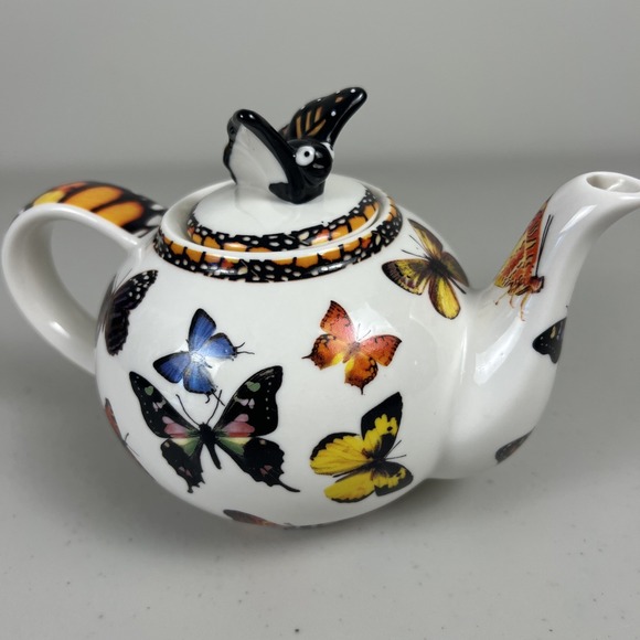 Paul Cardew Butterflies Ceramic Teapot 2007  Butterfly Finial Multicolor 20oz - Picture 10 of 13
